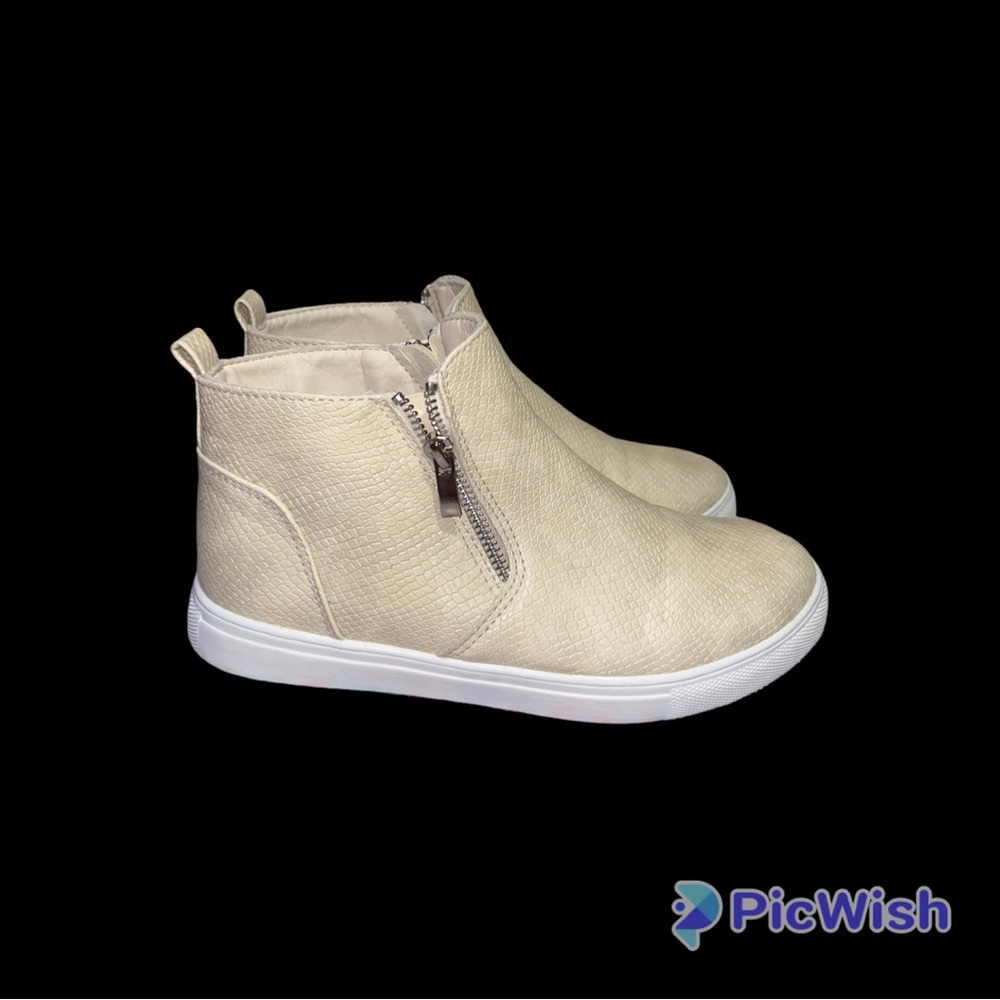 Queen George Womens WINSTON High Tops Zip Fashion Sneakers, Beige size 8
